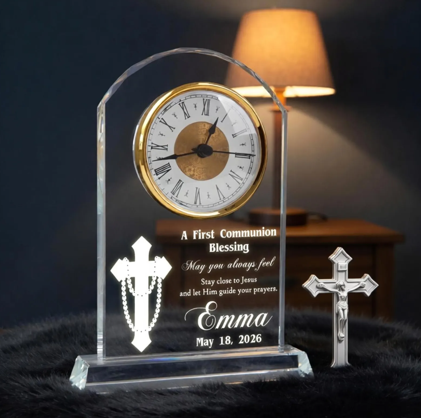 Personalized Crystal Clock for Christening Baptism Christmas