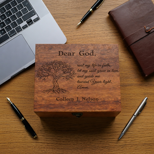 Custom Wooden Prayer Box – Personalized Keepsake for Prayer Cards, Rosary & Scriptures – Handmade Christian Gift
