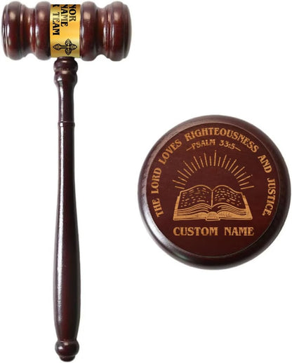 Personalized Wooden Gavel and Sound Block Set with Bible Verse