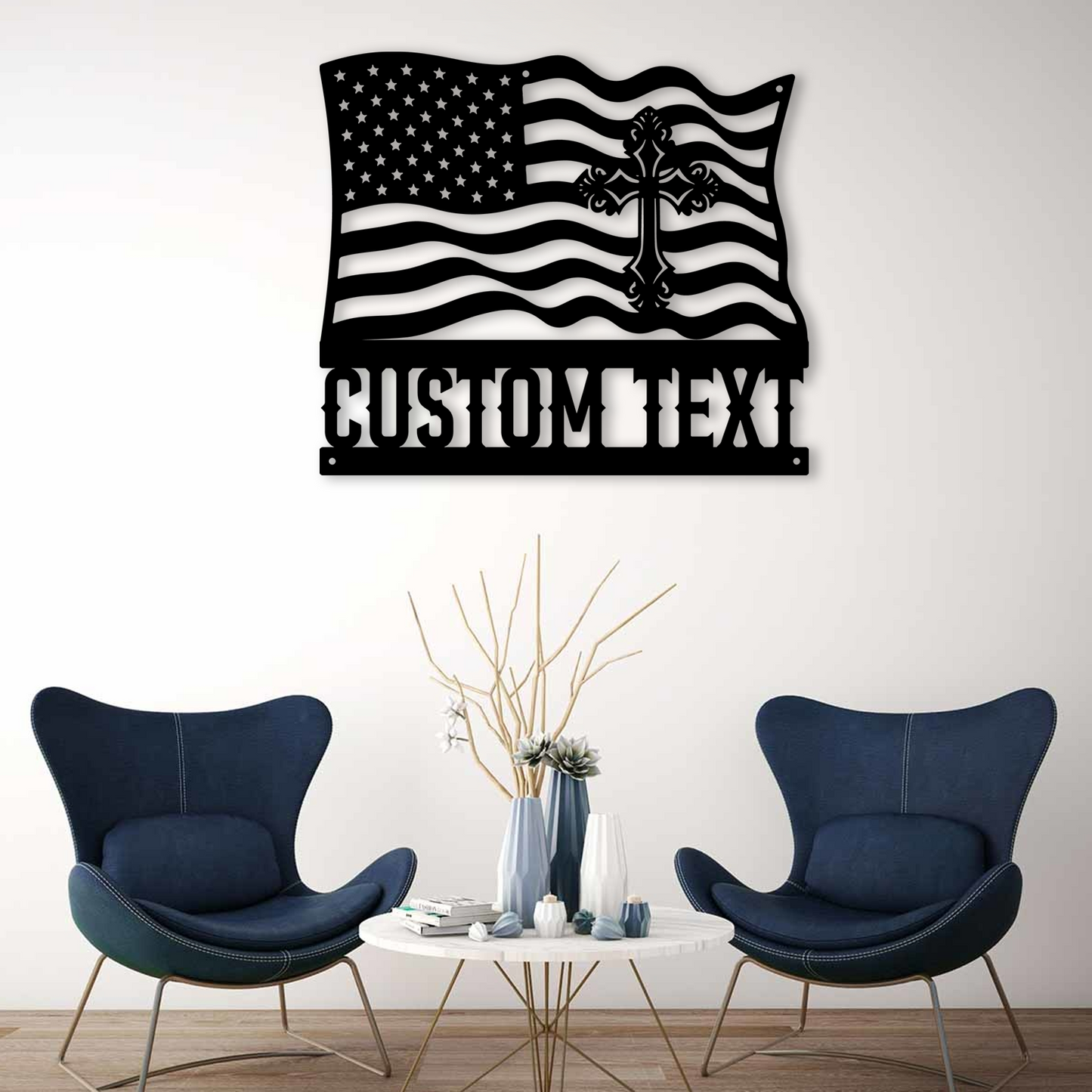 Custom Cross Metal Cross Signs – With Flag Design