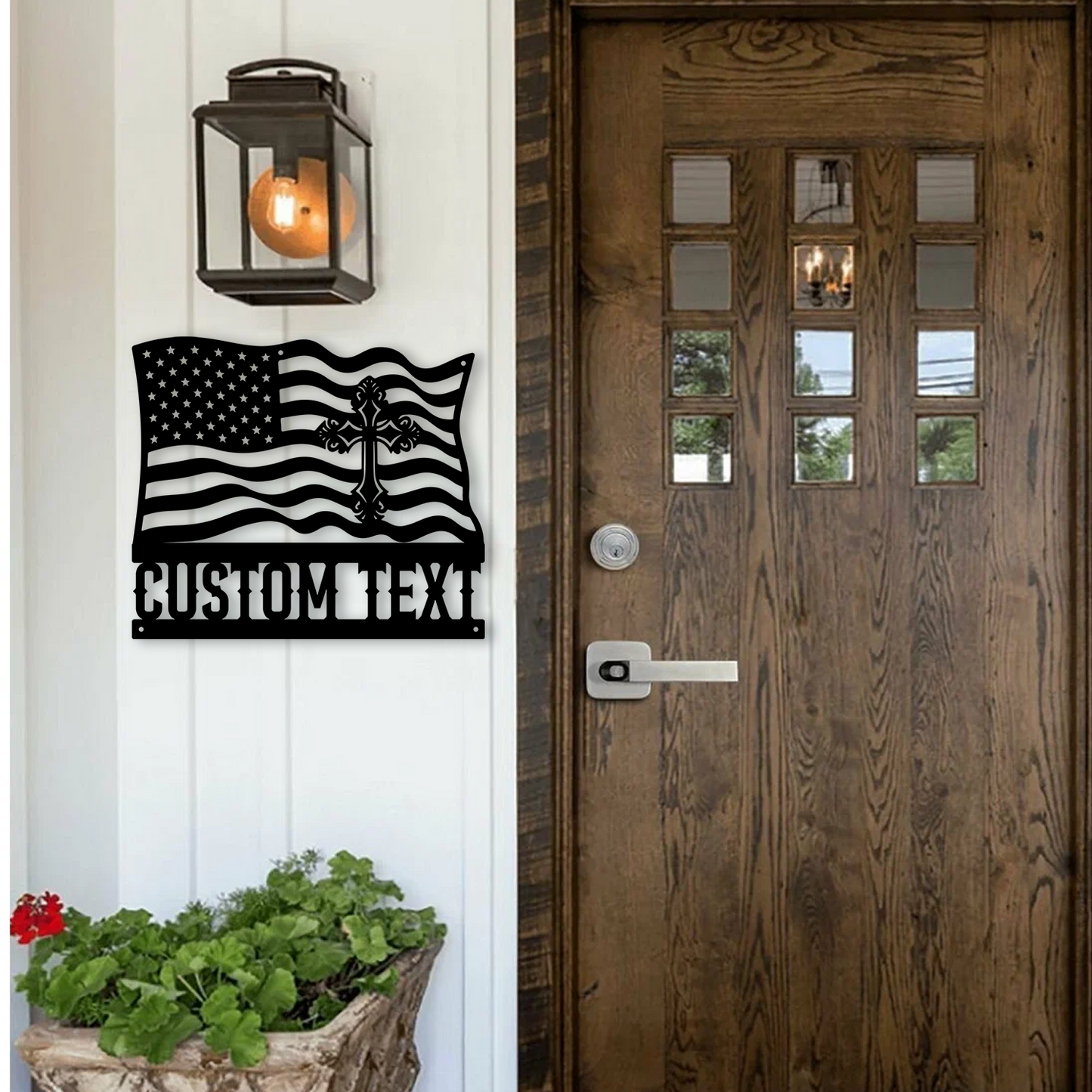 Custom Cross Metal Cross Signs – With Flag Design
