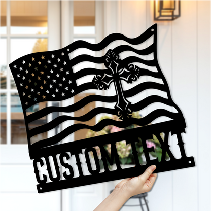 Custom Cross Metal Cross Signs – With Flag Design