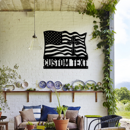 Custom Cross Metal Cross Signs – With Flag Design