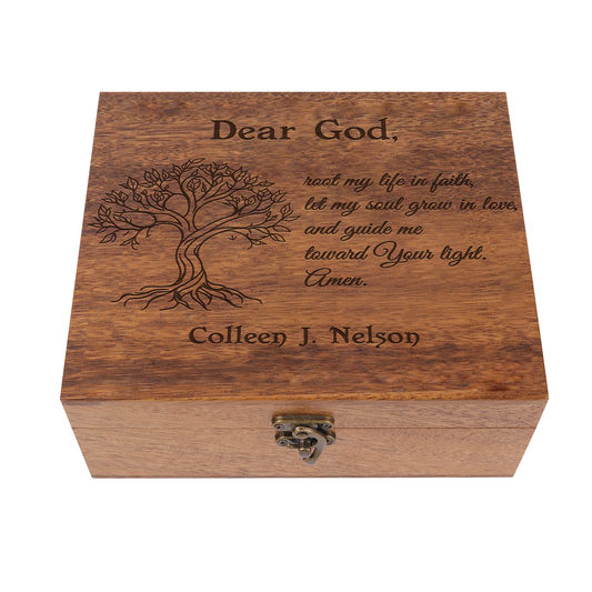 Custom Wooden Prayer Box – Personalized Keepsake for Prayer Cards, Rosary & Scriptures – Handmade Christian Gift
