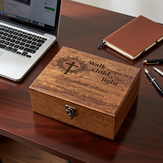 Custom Wooden Prayer Box – Personalized Keepsake for Prayer Cards, Rosary & Scriptures – Handmade Christian Gift