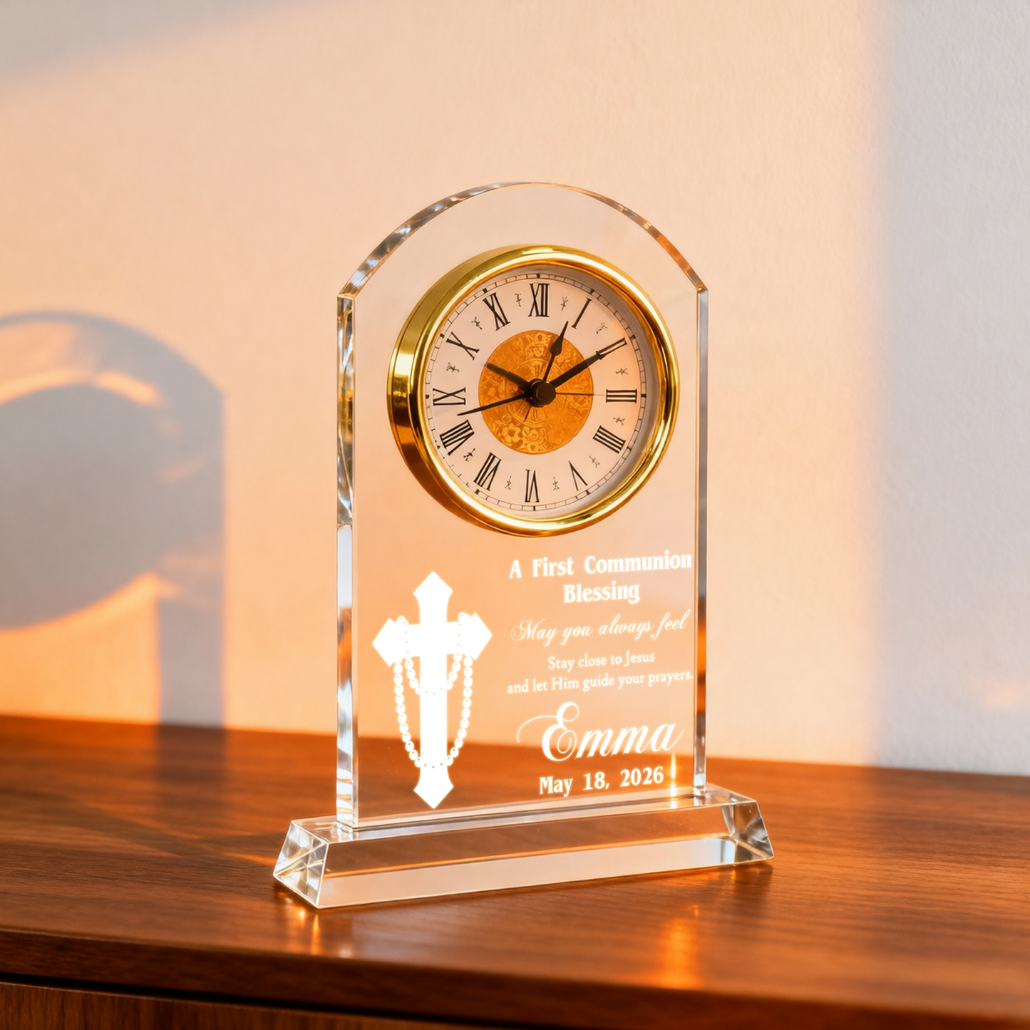 Personalized Crystal Clock for First Communion Gift, May You Always Feel Close to Jesus
