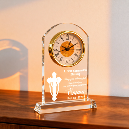 Personalized Crystal Clock for First Communion Gift, May You Always Feel Close to Jesus
