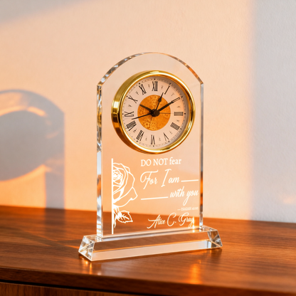 Personalized Crystal Clock Engraved Birth Flower & Text, Birthday Mother's Day Gift for Woman