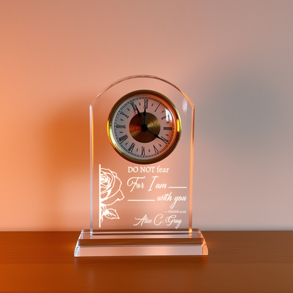 Personalized Crystal Clock Engraved Birth Flower & Text, Birthday Mother's Day Gift for Woman
