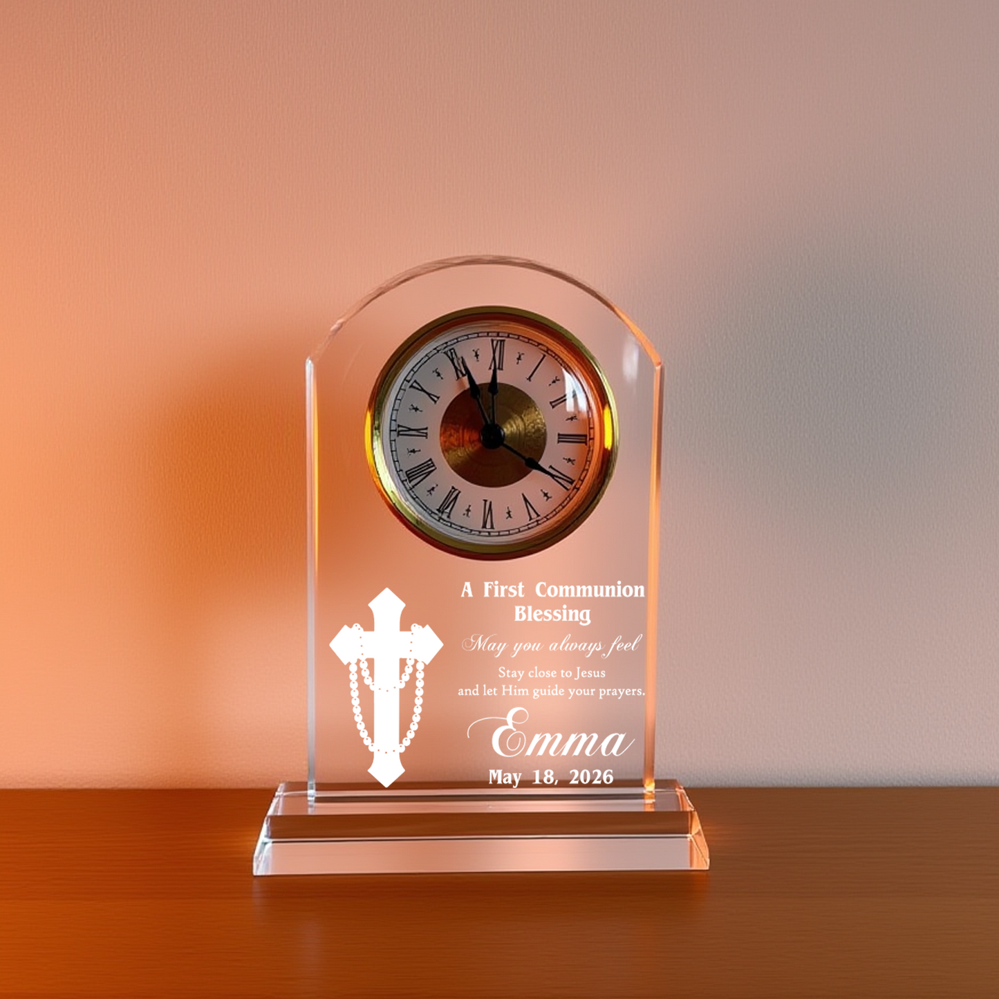 Personalized Crystal Clock for First Communion Gift, May You Always Feel Close to Jesus