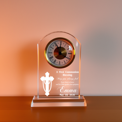 Personalized Crystal Clock for First Communion Gift, May You Always Feel Close to Jesus