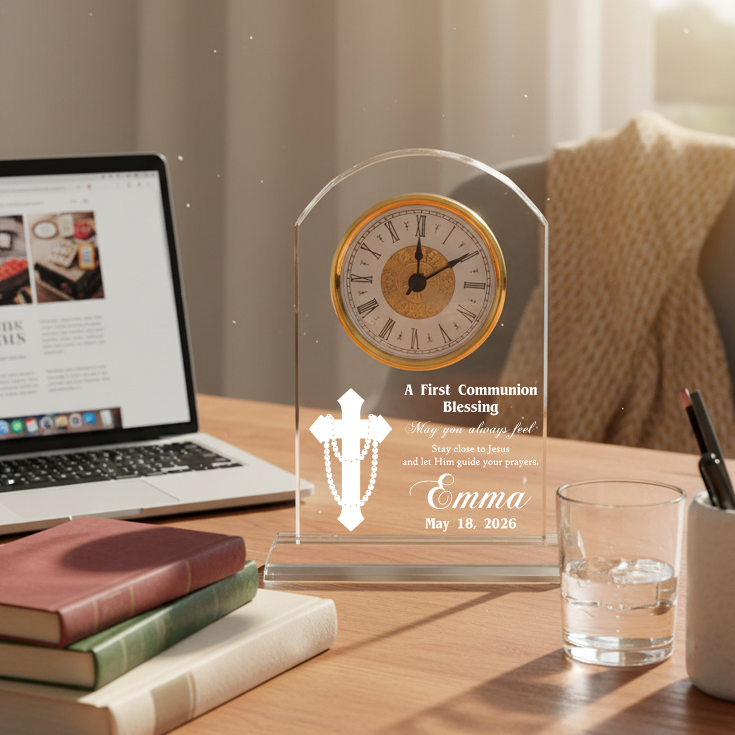 Personalized Crystal Clock for First Communion Gift, May You Always Feel Close to Jesus