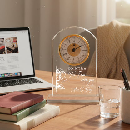 Personalized Crystal Clock Engraved Birth Flower & Text, Birthday Mother's Day Gift for Woman