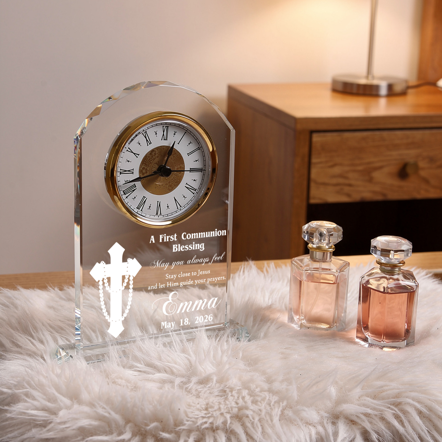 Personalized Crystal Clock for First Communion Gift, May You Always Feel Close to Jesus