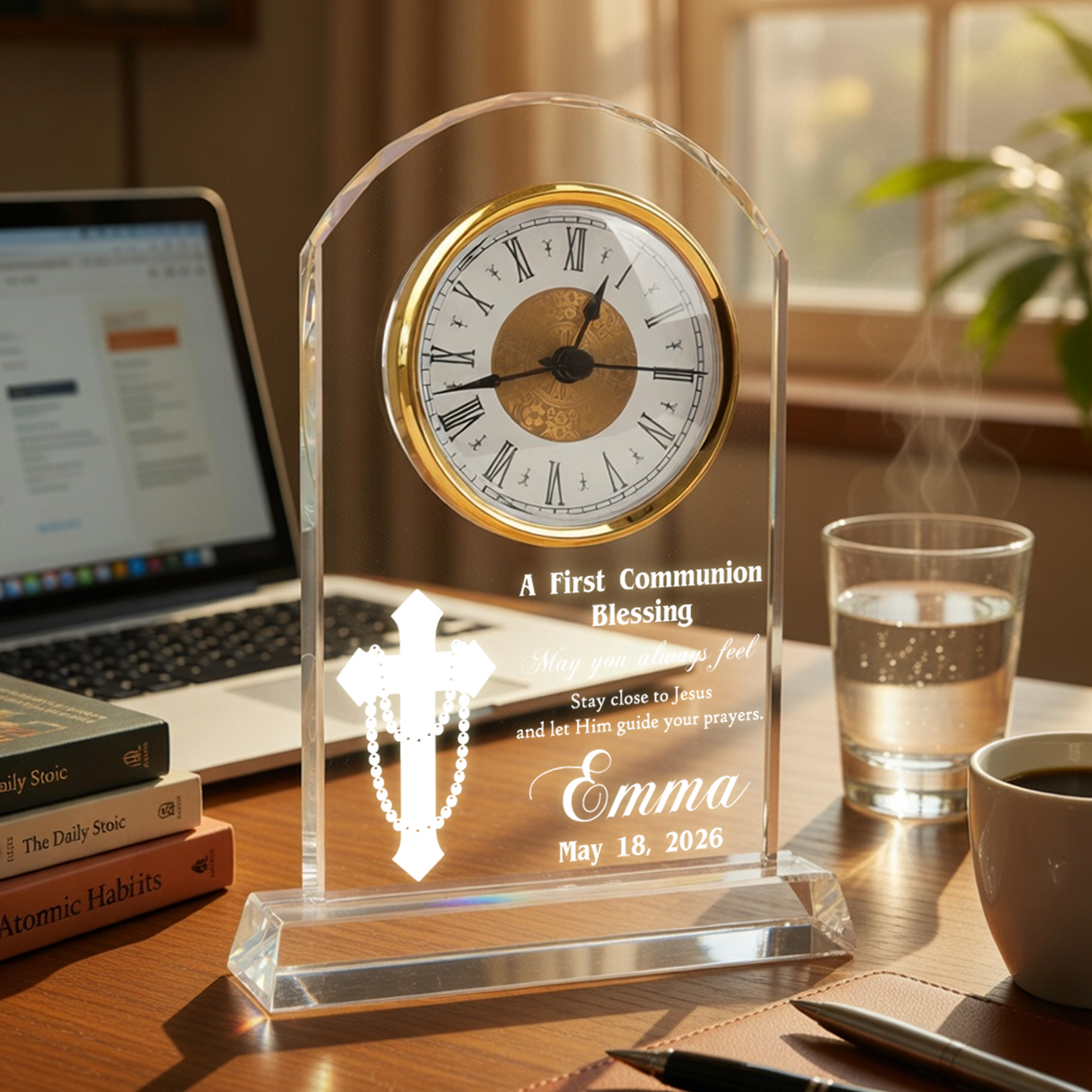 Personalized Crystal Clock for First Communion Gift, May You Always Feel Close to Jesus