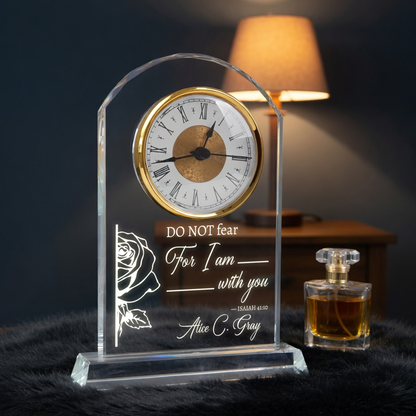 Personalized Crystal Clock Engraved Birth Flower & Text, Birthday Mother's Day Gift for Woman