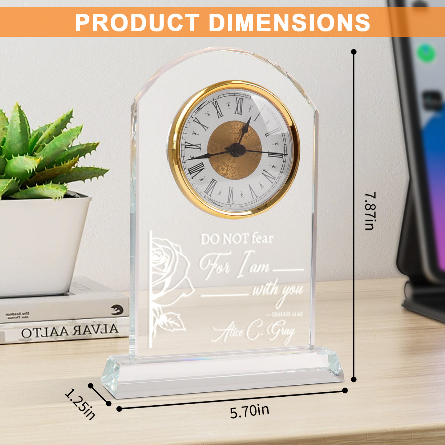 Personalized Crystal Clock Engraved Birth Flower & Text, Birthday Mother's Day Gift for Woman