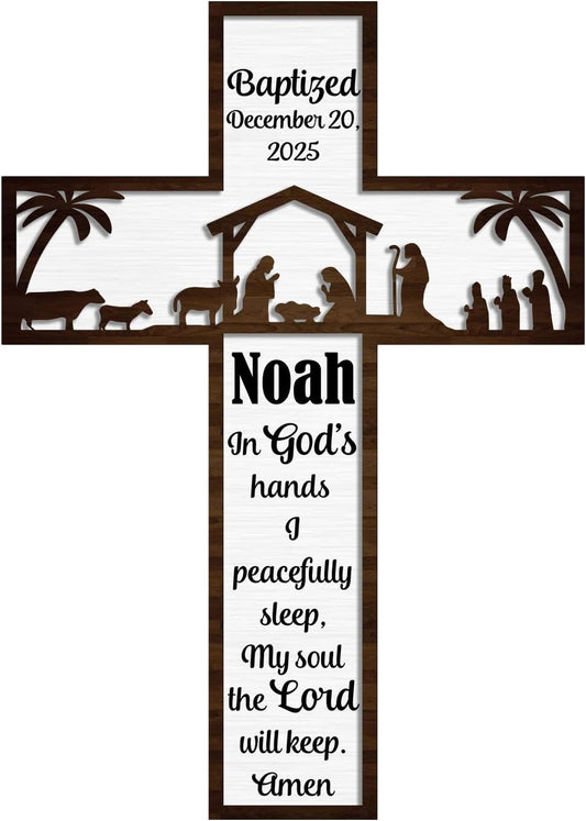 Custom Engraved Wooden Cross | Personalized Christian Baptism Gift (6"-24")