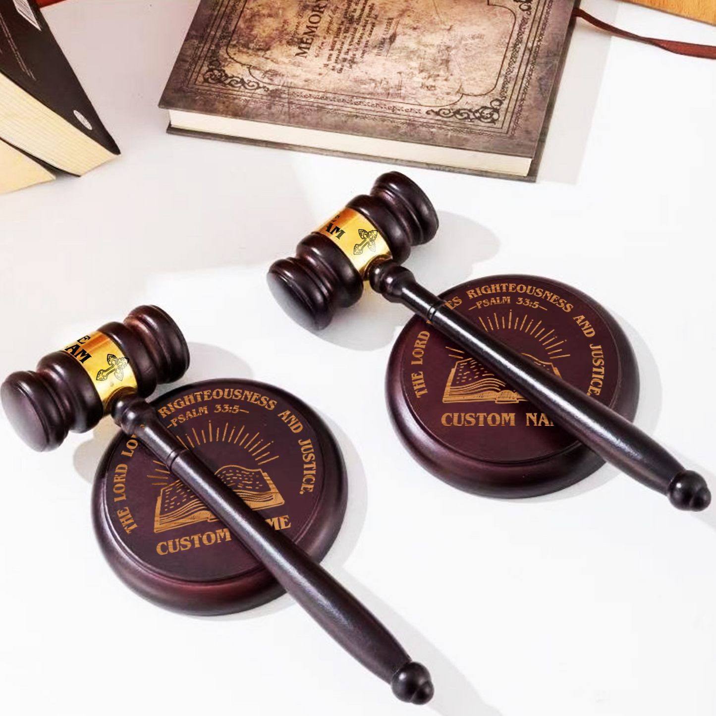 Personalized Wooden Gavel and Sound Block Set with Bible Verse