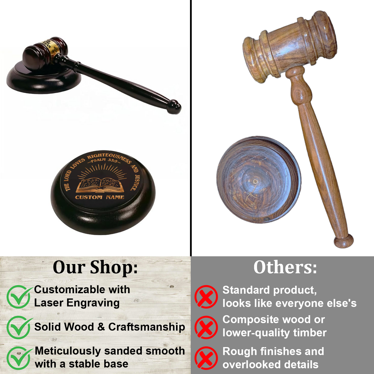 Personalized Wooden Gavel and Sound Block Set with Bible Verse