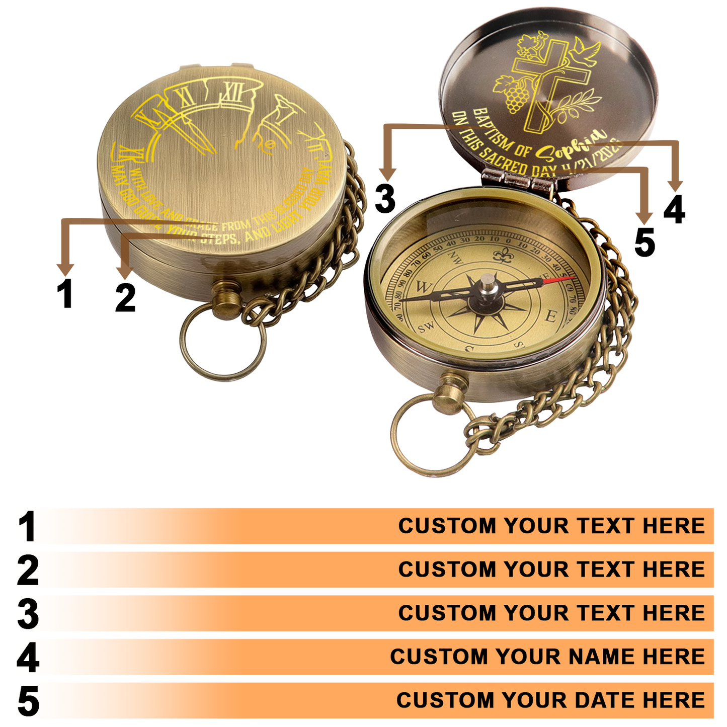 Custom Engraved Compass – A Faithful Gift for Baptism & Confirmation &Graduation
