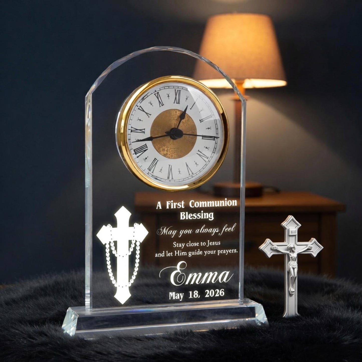 Personalized Crystal Clock for First Communion Gift, May You Always Feel Close to Jesus