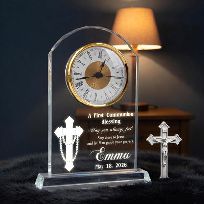 Personalized Crystal Clock for First Communion Gift, May You Always Feel Close to Jesus