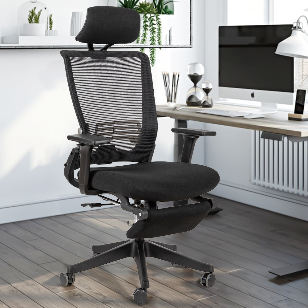 Foldable Ergonomic Mesh Office Chair with Footrest and Headrest