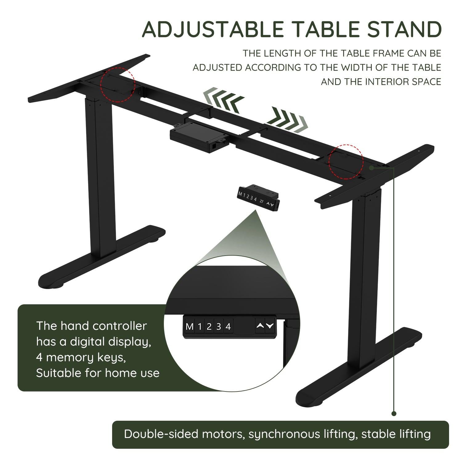 Electric Standing Desk Frame-Dual Motor,2 Stage,4 Preset Buttons - Sinfinate