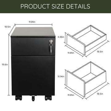 2-Drawer Mobile File Cabinet With Lock (20x18x12 Inch)