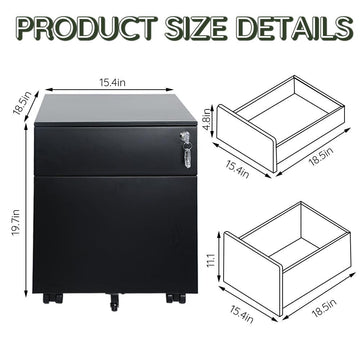 2-Drawer Mobile File Cabinet With Lock (20x18x15 Inch)