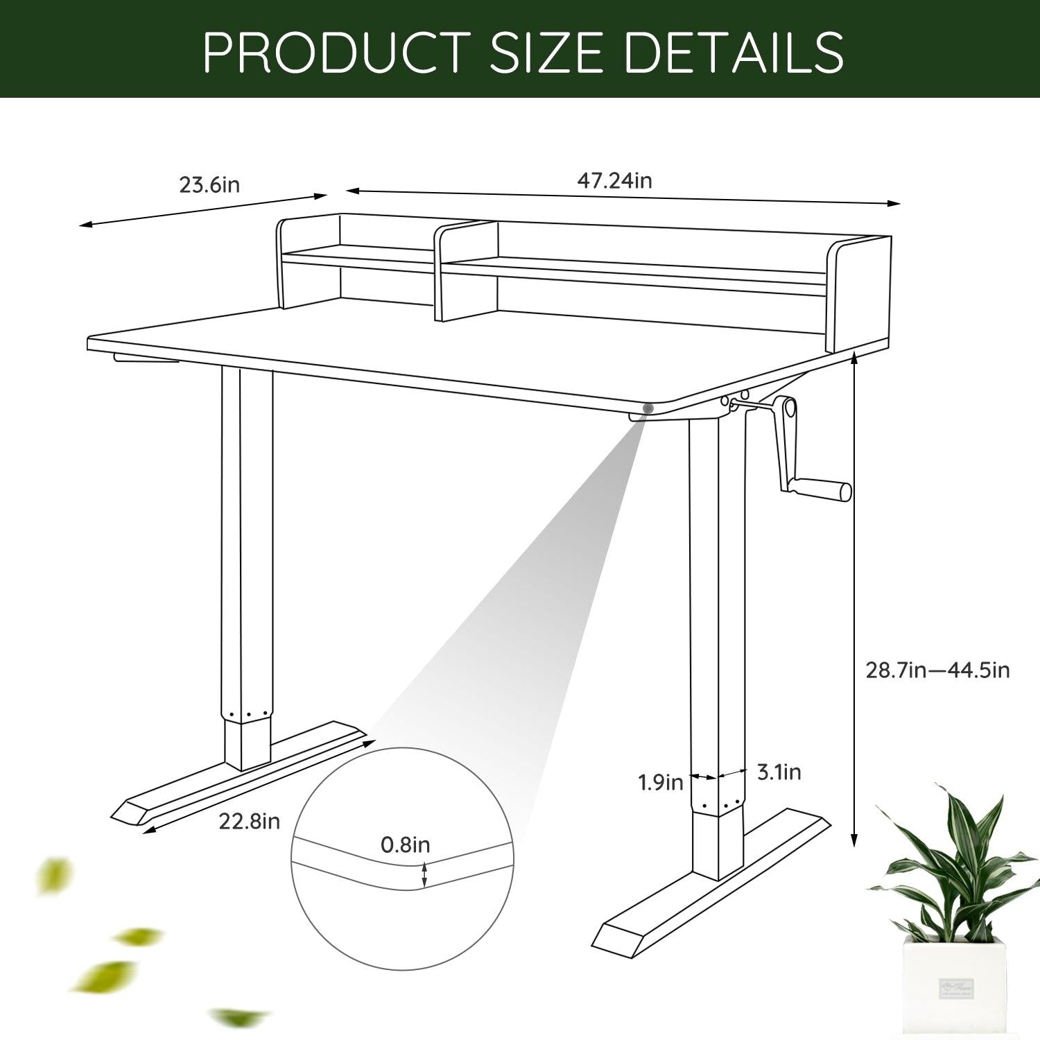 Manual Standing Desk-47x24 Inch-Marble White - Sinfinate